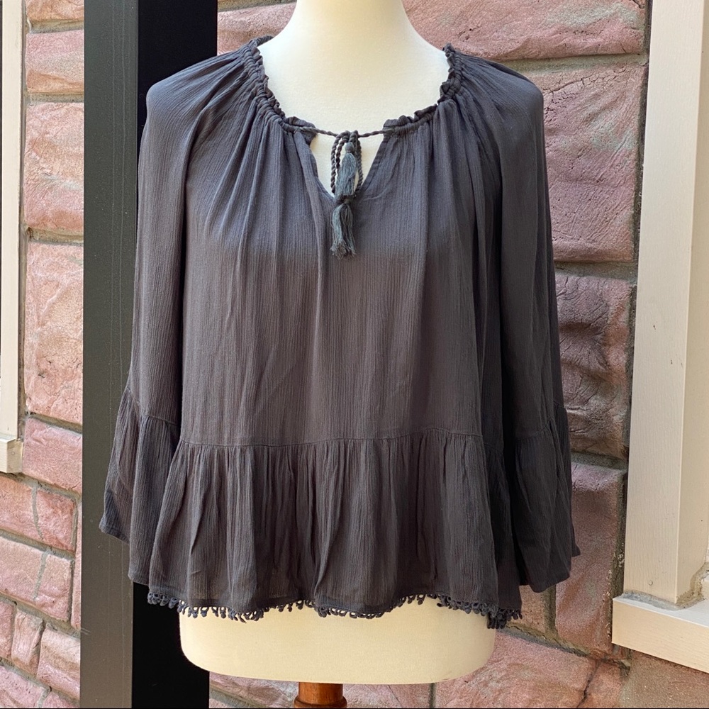 Aerie Flowy Peasant Blouse Bell Sleeves Gray Size Small - Picture 5 of 10